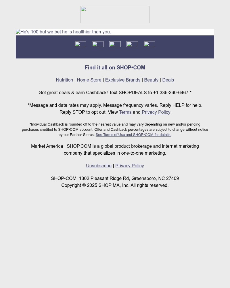 Screenshot of email sent to a Shop.com Newsletter subscriber