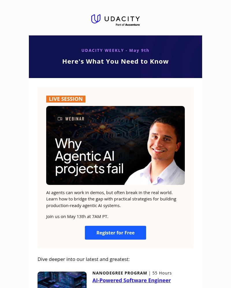 Screenshot of email sent to a Udacity Registered user