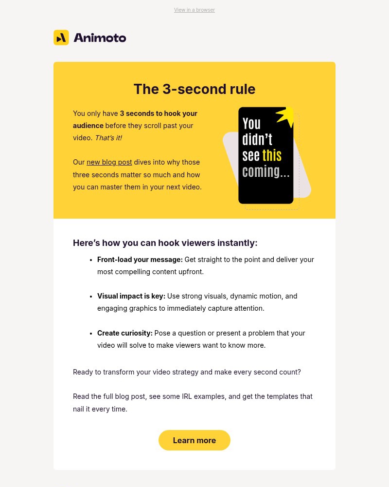 Screenshot of email sent to a Animoto Registered user