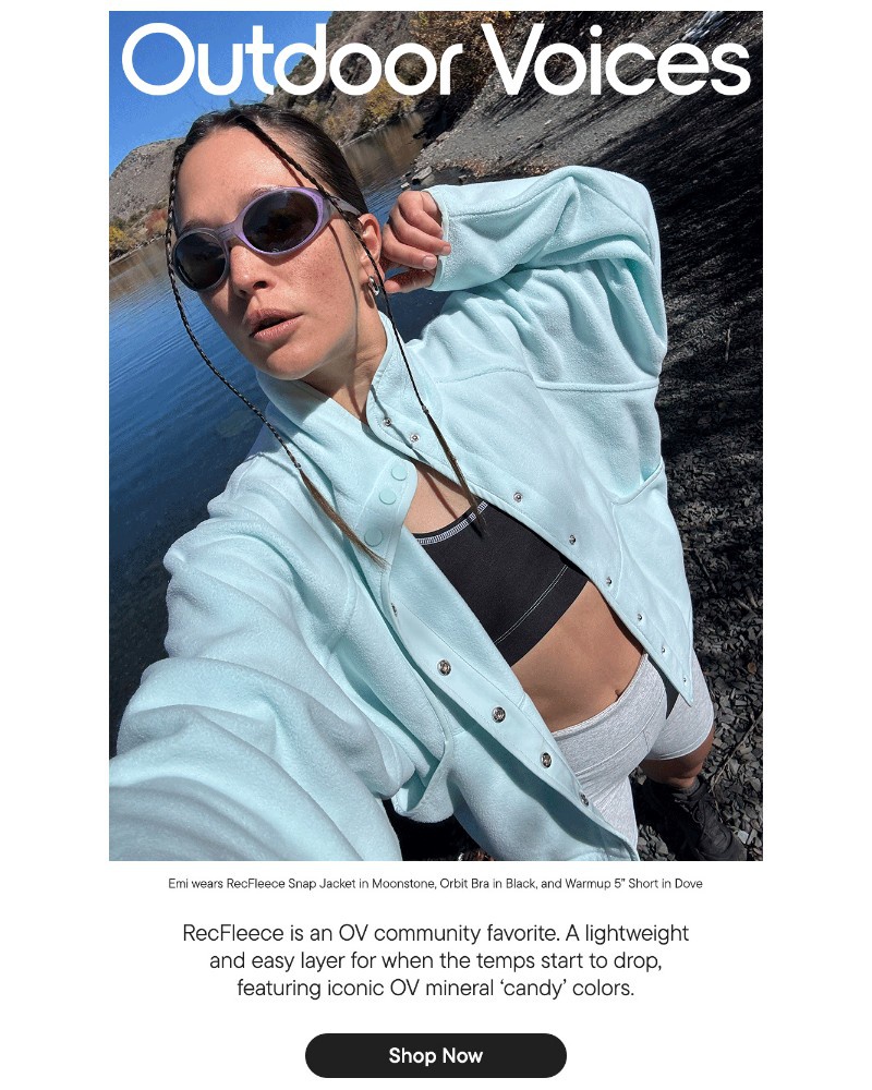 Screenshot of email sent to a Outdoor Voices Newsletter subscriber