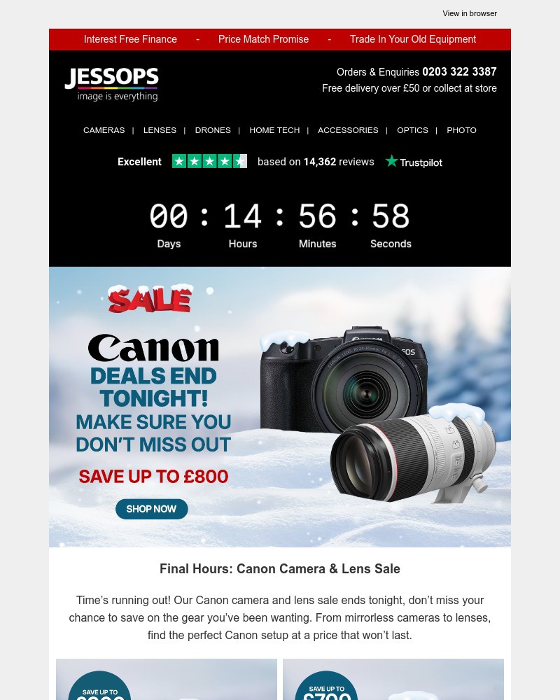 Screenshot of email sent to a Jessops Newsletter subscriber