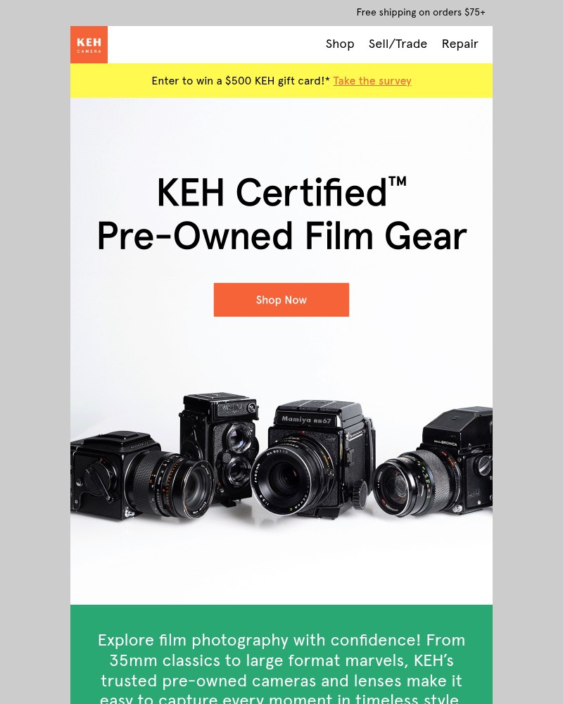 Screenshot of email sent to a KEH Camera Newsletter subscriber