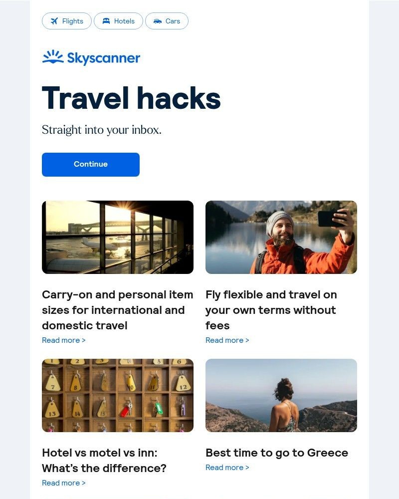 Screenshot of email sent to a Skyscanner Registered user