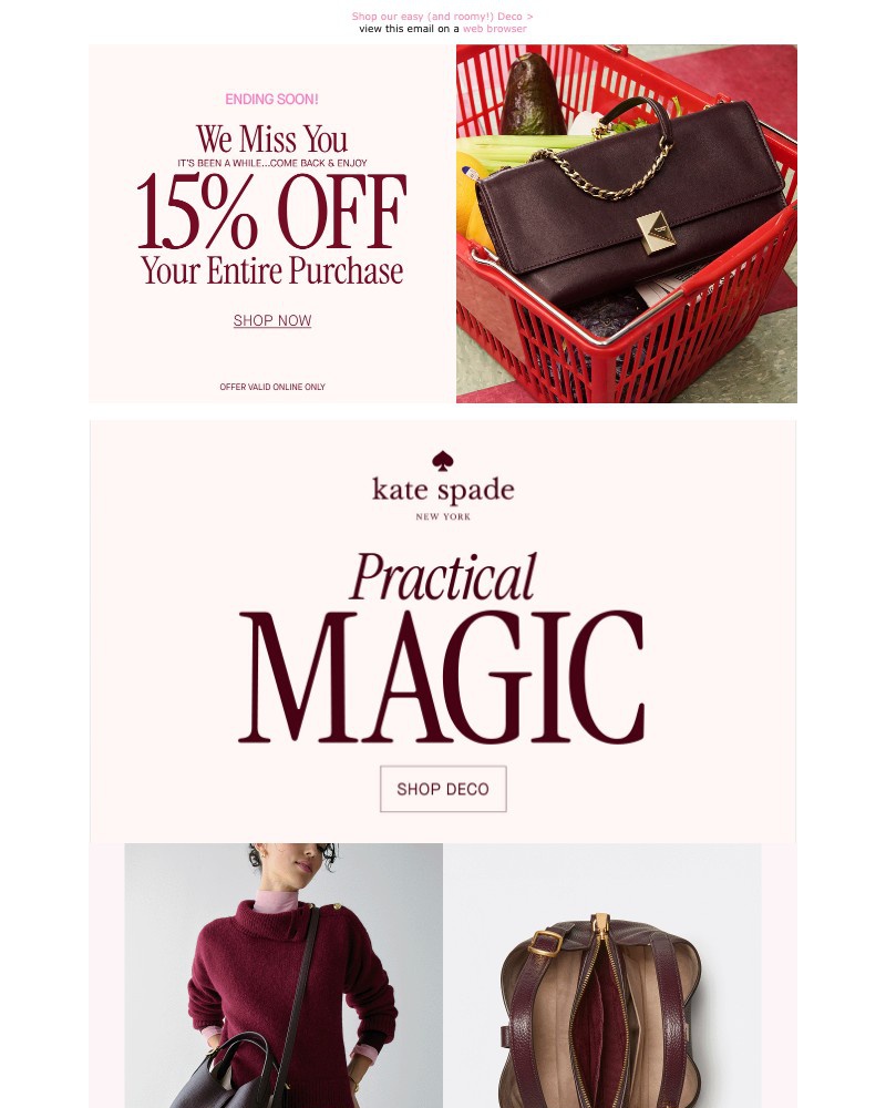 Screenshot of email sent to a Kate Spade Newsletter subscriber
