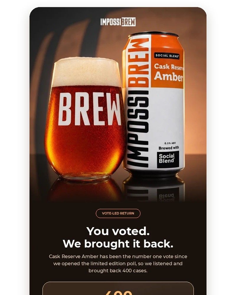 Screenshot of email sent to a Impossibrew Newsletter subscriber