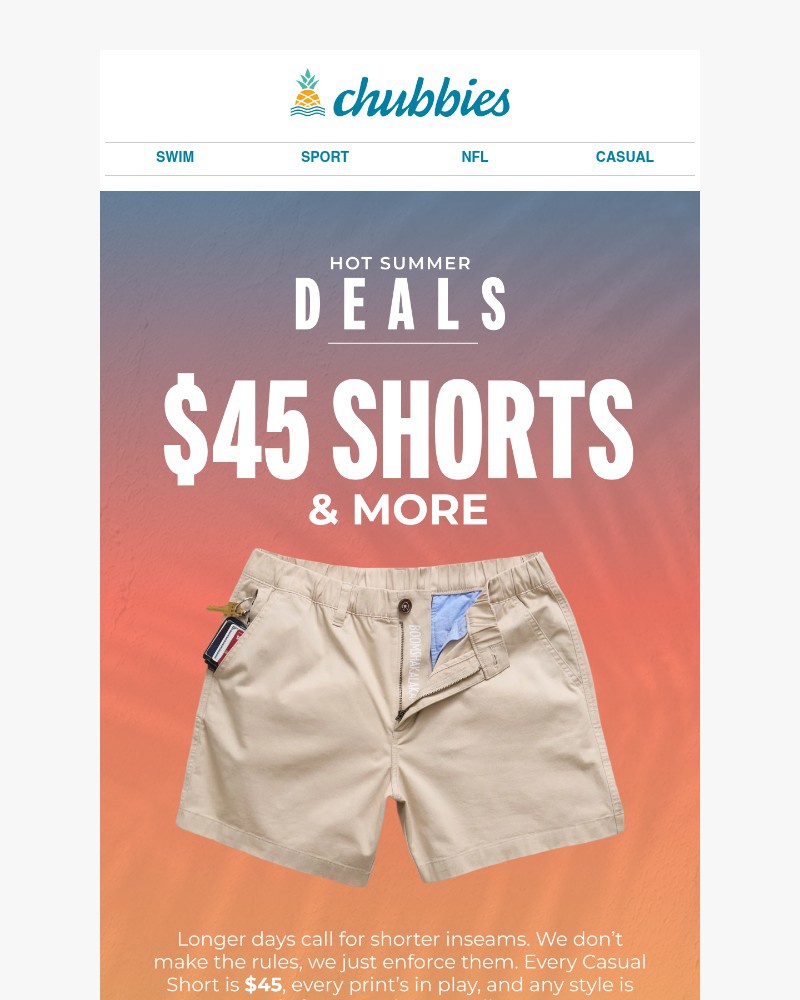 Screenshot of email sent to a Chubbies Newsletter subscriber