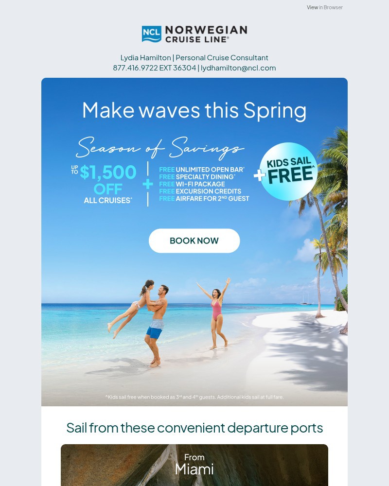 Screenshot of email sent to a Norwegian Cruise Line Newsletter subscriber