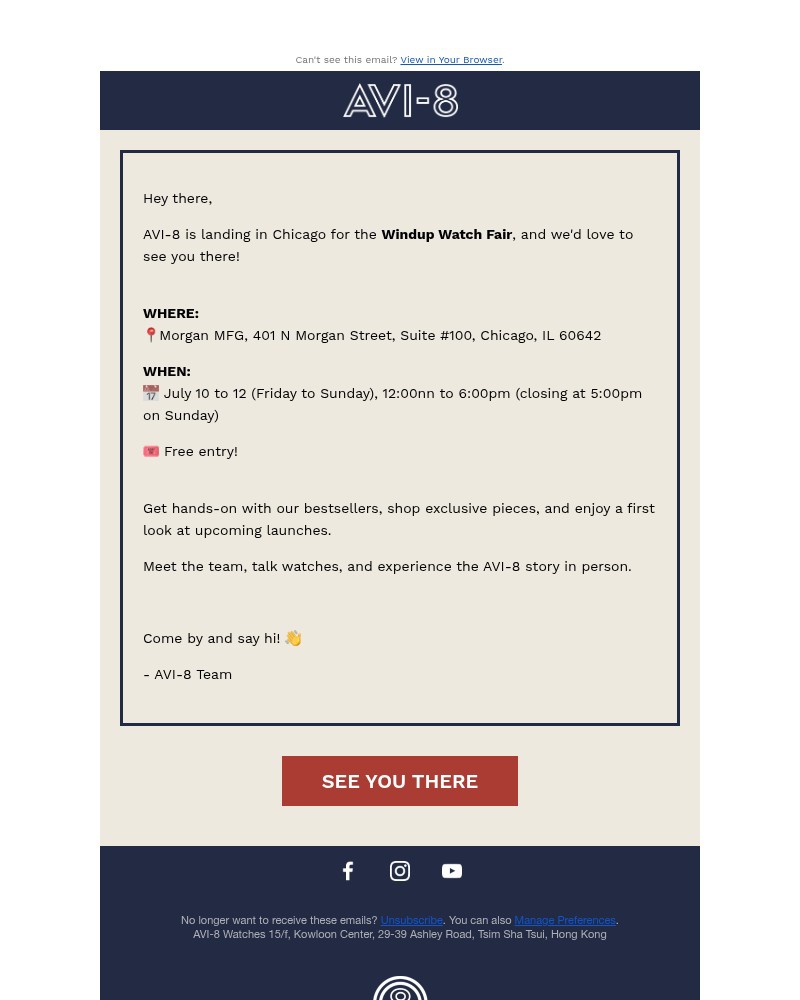 Screenshot of email sent to a AVI-8 Newsletter subscriber