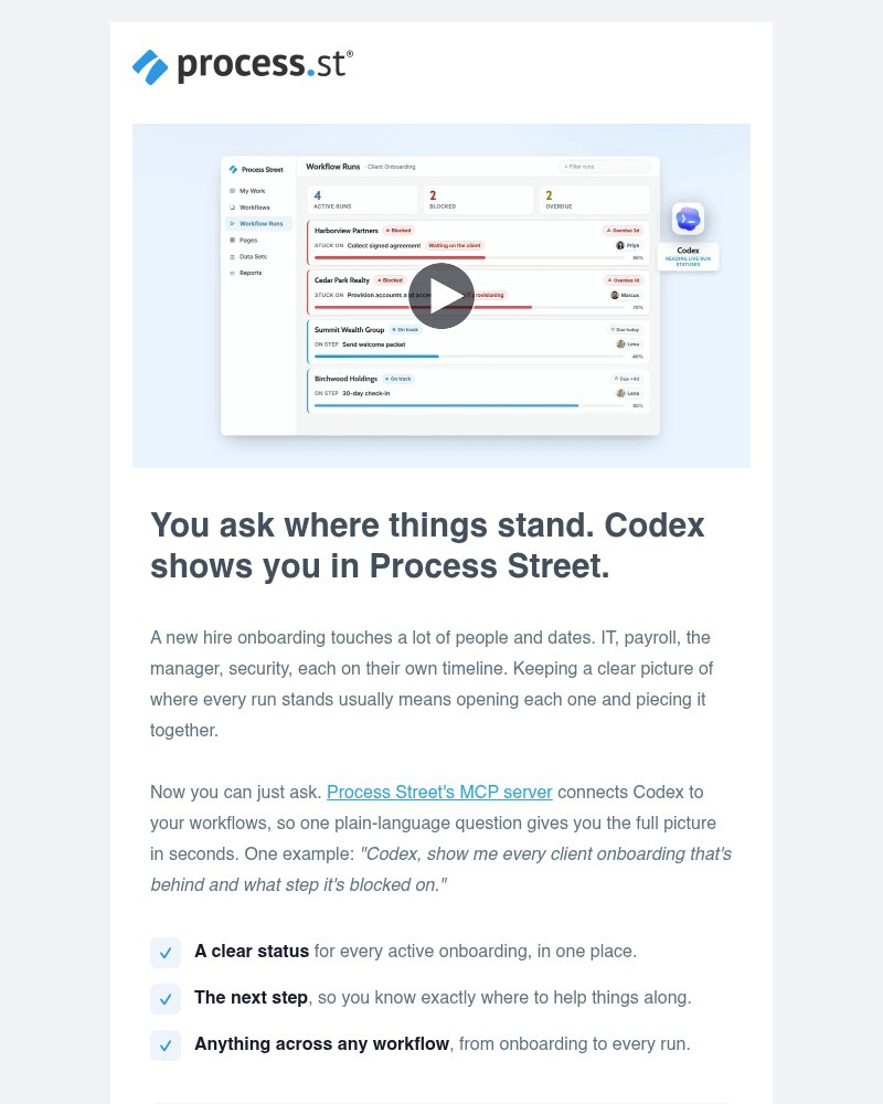 Screenshot of email sent to a Process Street Trial user