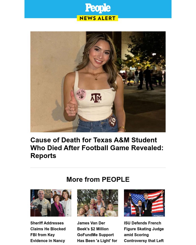 Screenshot of email sent to a People Newsletter subscriber