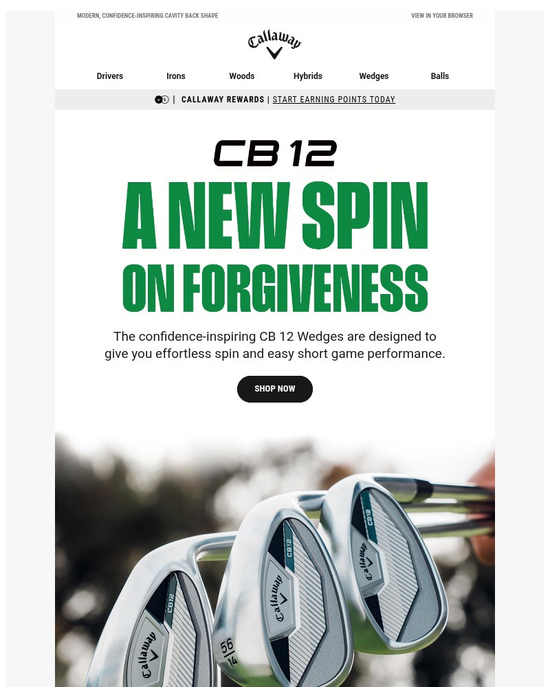 Screenshot of email sent to a Callaway Golf Newsletter subscriber