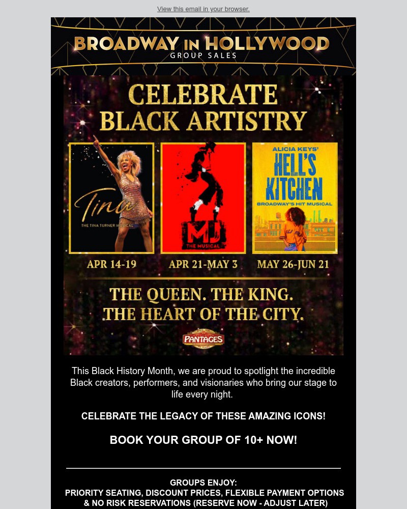 Screenshot of email sent to a Broadway in Hollywood Newsletter subscriber