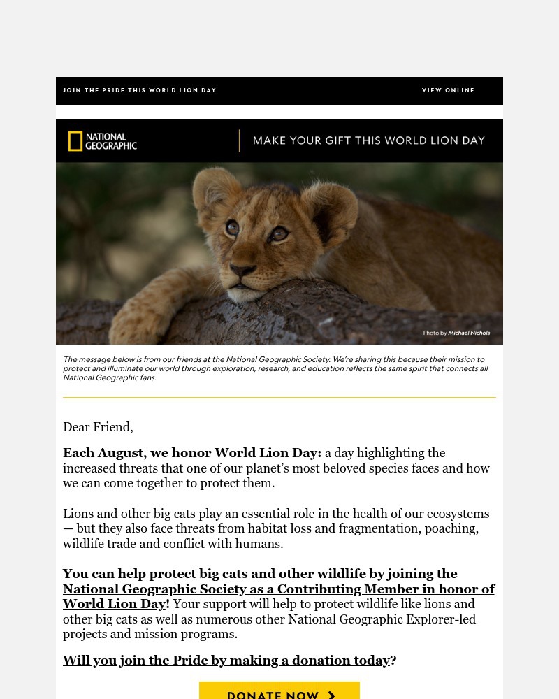 Screenshot of email sent to a National Geographic Newsletter subscriber