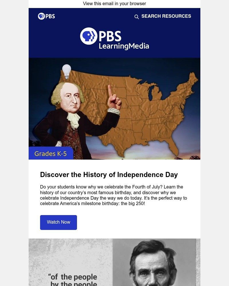 Screenshot of email sent to a PBS Newsletter subscriber