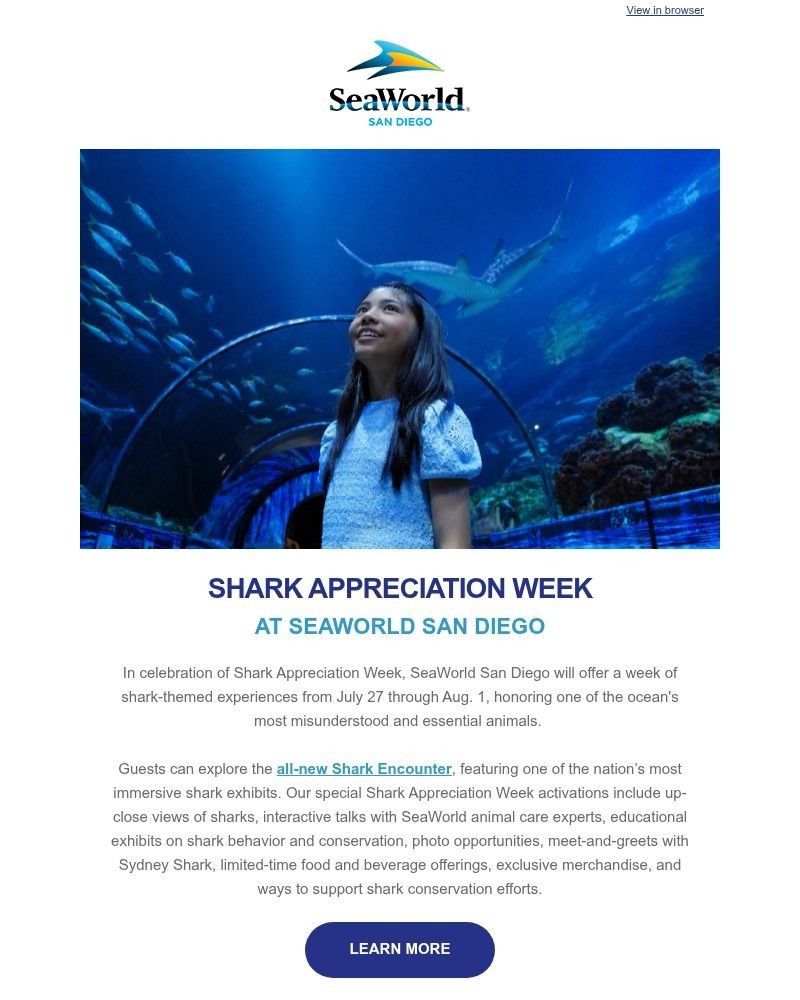Screenshot of email sent to a Sea World Newsletter subscriber
