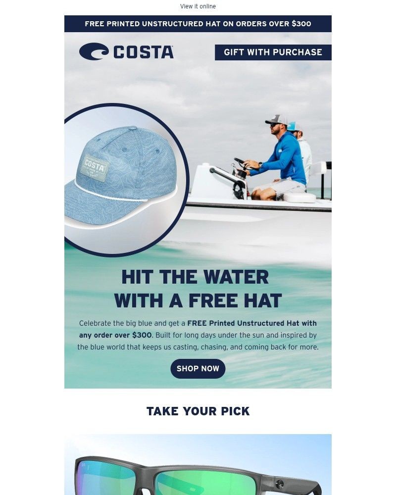 Screenshot of email sent to a Costa del Mar Newsletter subscriber