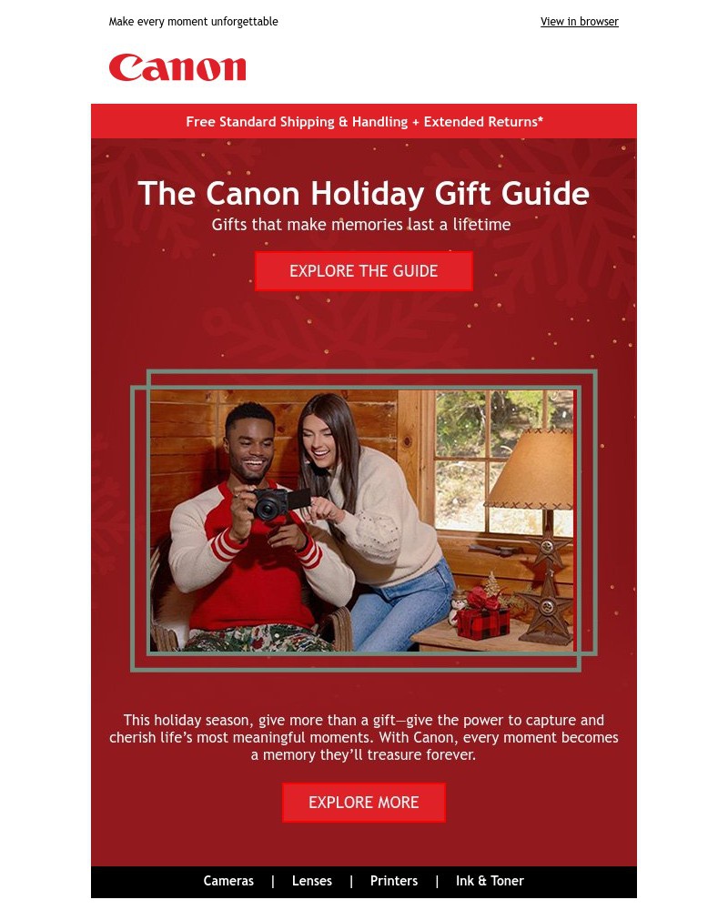 Screenshot of email sent to a Canon Newsletter subscriber