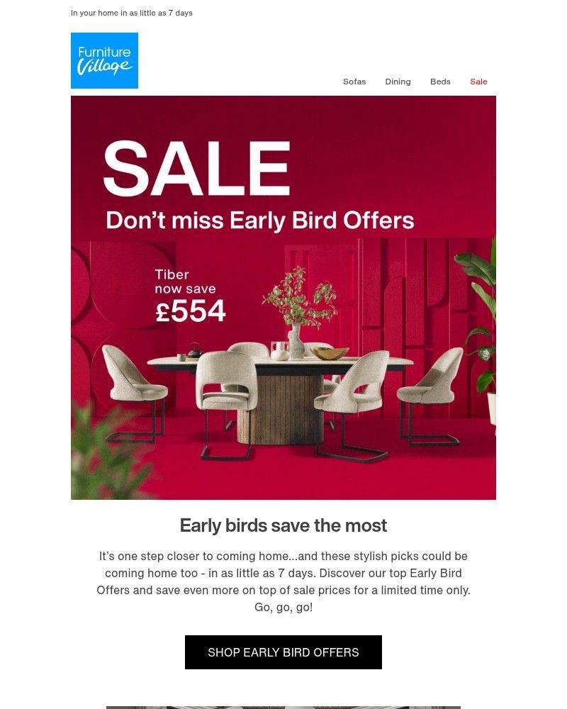 Screenshot of email sent to a Furniture Village Cart abandoner