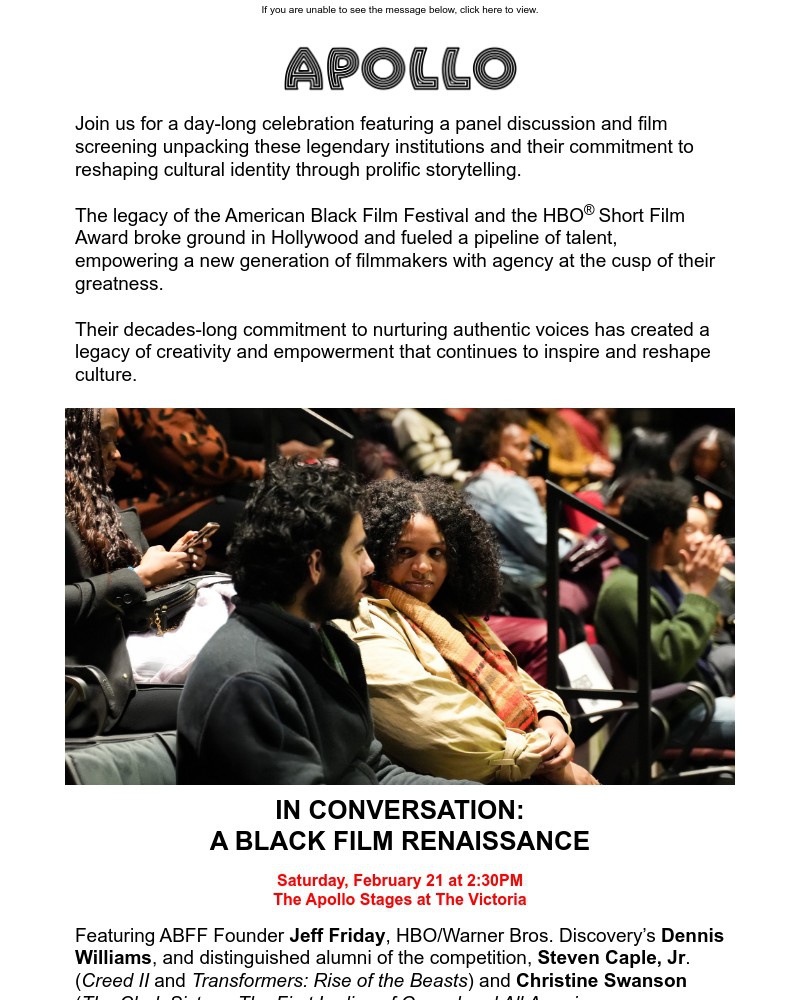 Screenshot of email sent to a Apollo Theater Newsletter subscriber