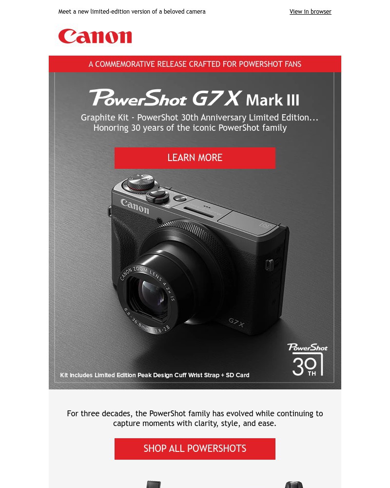 Screenshot of email sent to a Canon Newsletter subscriber
