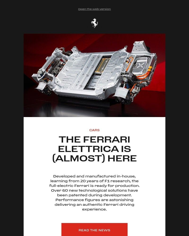 Screenshot of email sent to a Ferrari Newsletter subscriber