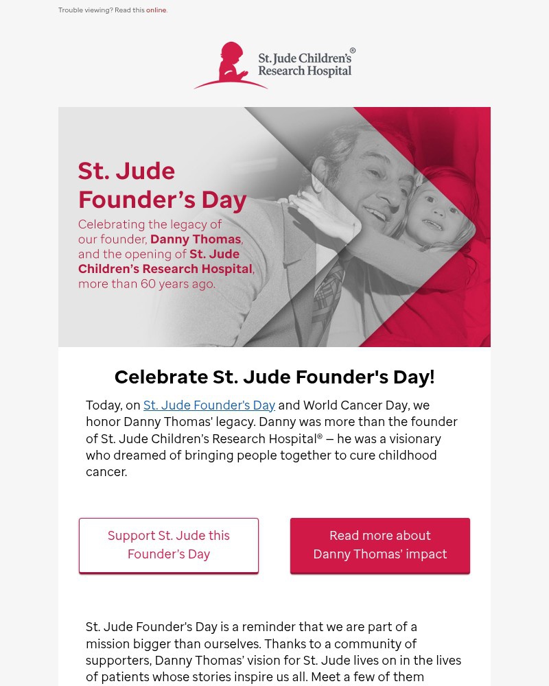 Screenshot of email sent to a St. Jude Newsletter subscriber
