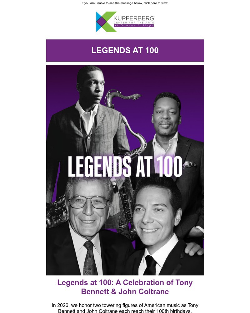 Screenshot of email sent to a Kupferberg Center Newsletter subscriber