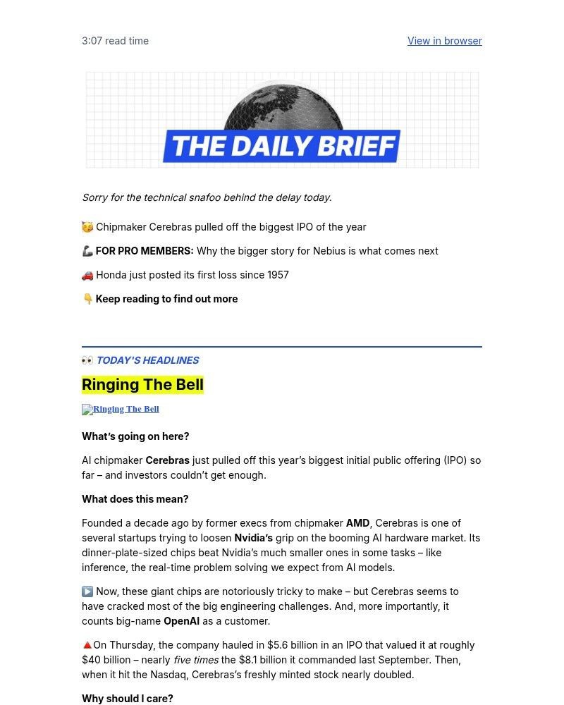 Screenshot of email sent to a Finimize Registered user