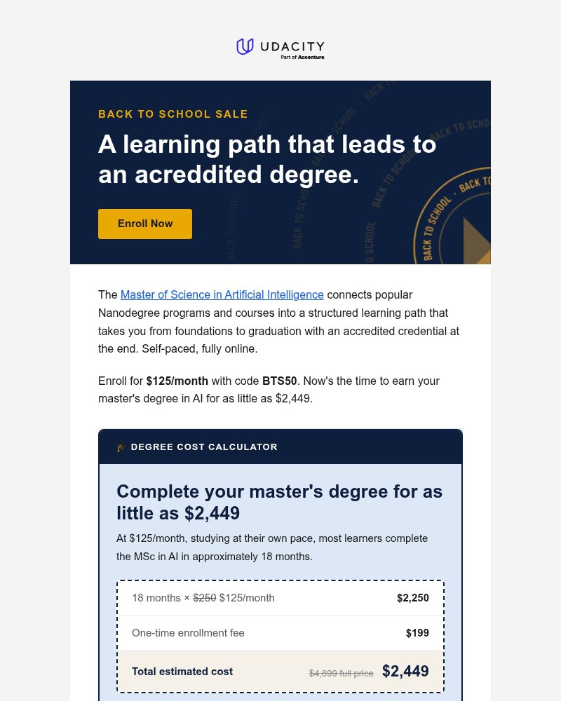 Screenshot of email sent to a Udacity Registered user