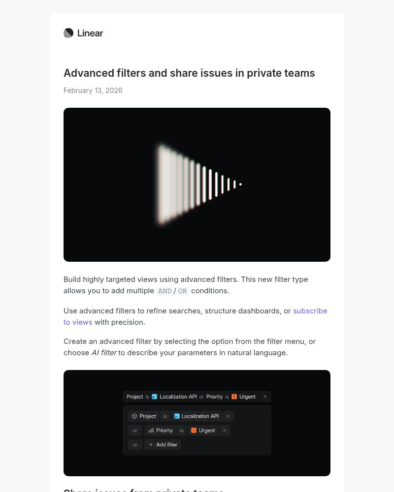 Screenshot of email sent to a Linear Registered user