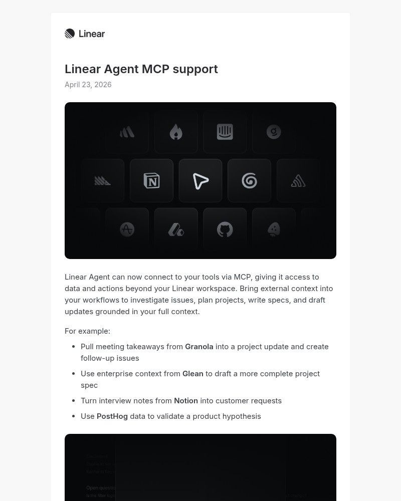 Screenshot of email sent to a Linear Registered user