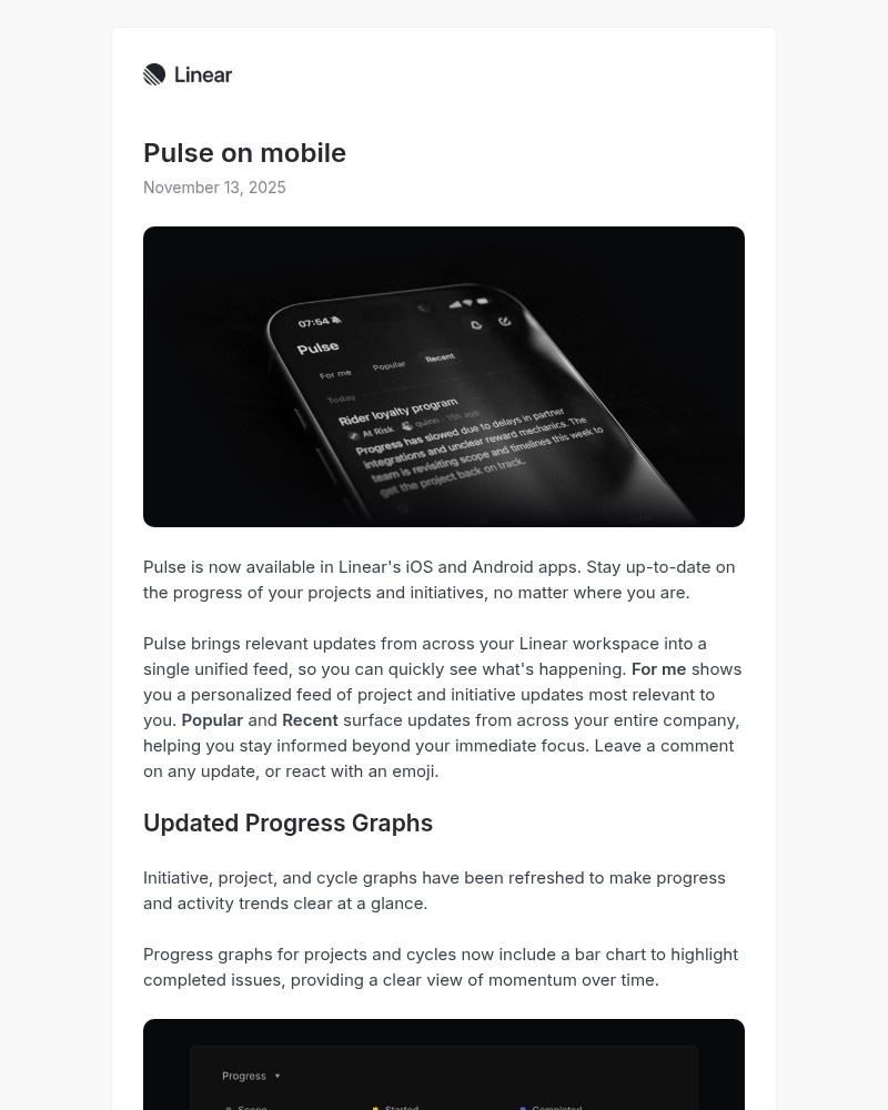 Screenshot of email sent to a Linear Registered user