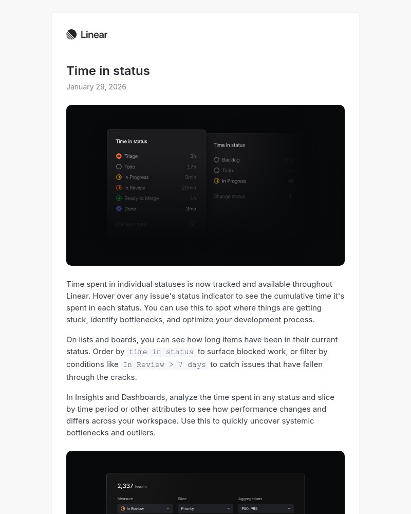 Screenshot of email sent to a Linear Registered user