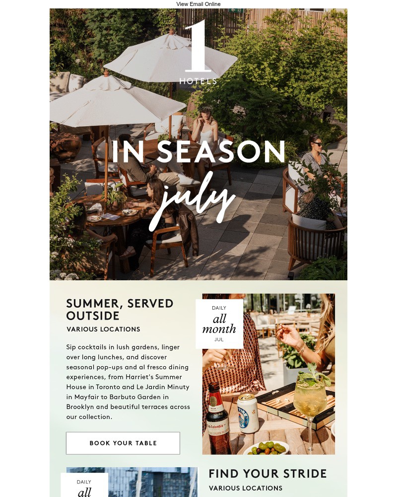 Screenshot of email sent to a 1 Hotels Newsletter subscriber