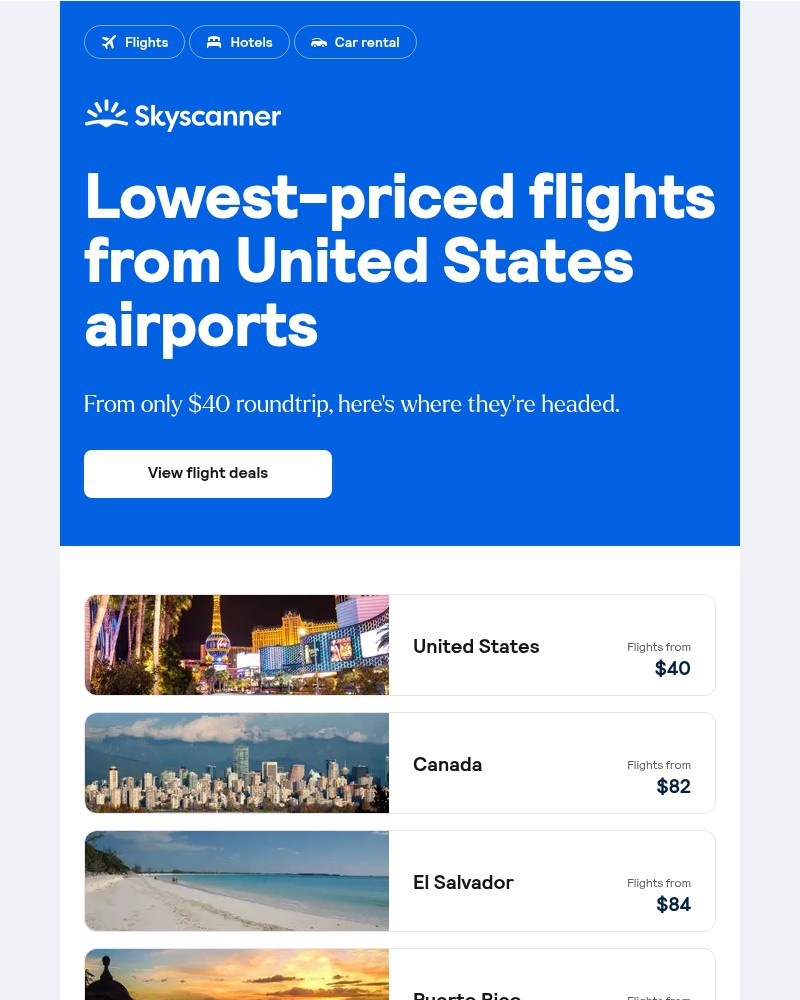 Screenshot of email sent to a Skyscanner Registered user