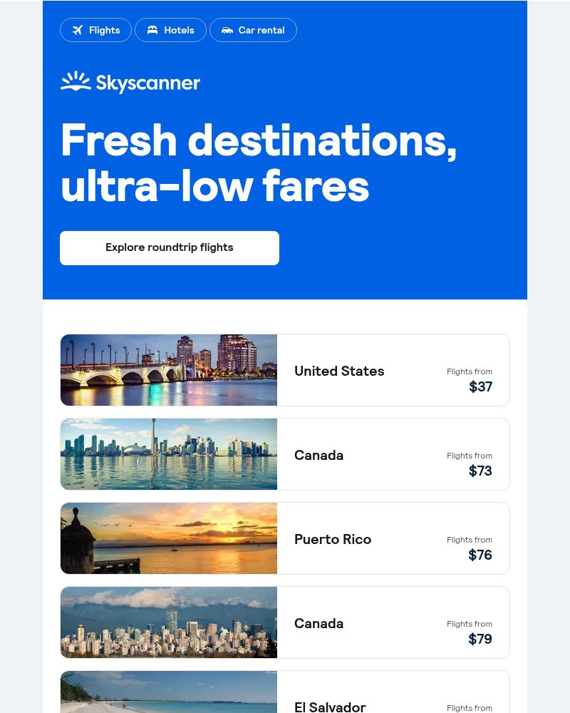 Screenshot of email sent to a Skyscanner Registered user