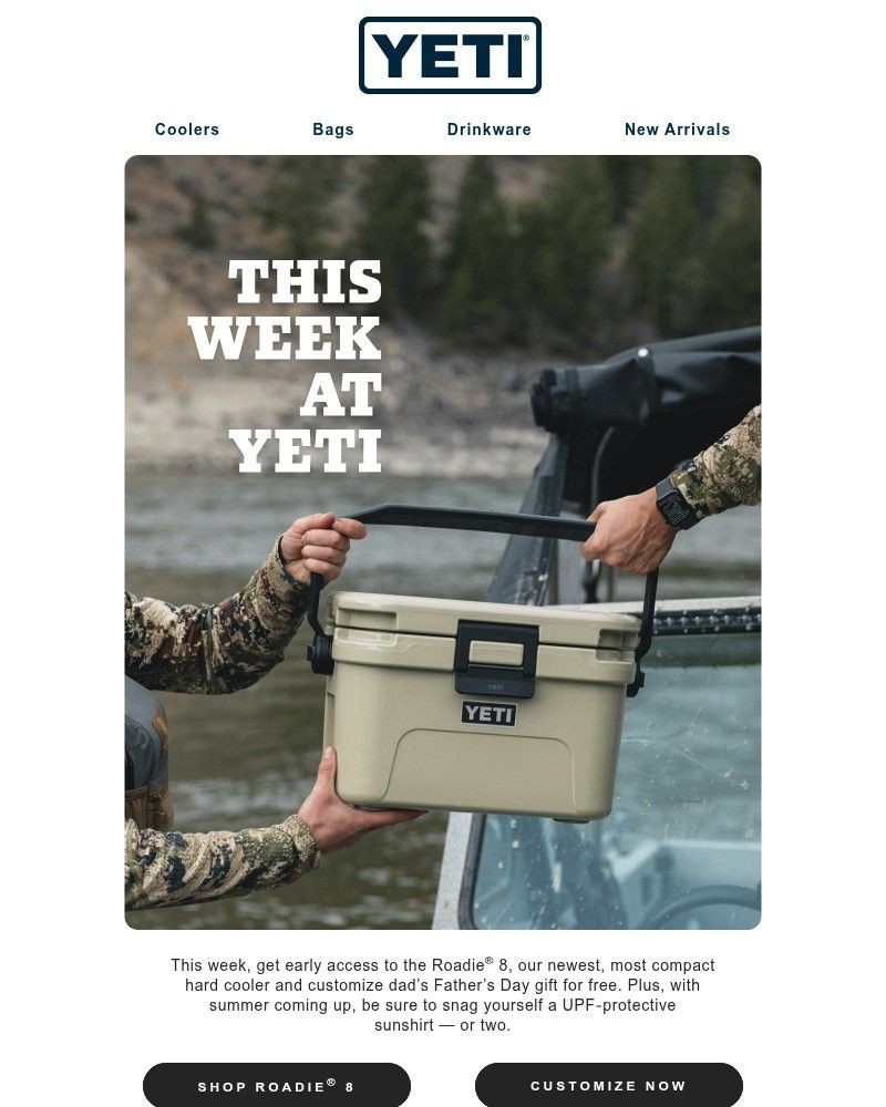 Screenshot of email sent to a Yeti Newsletter subscriber