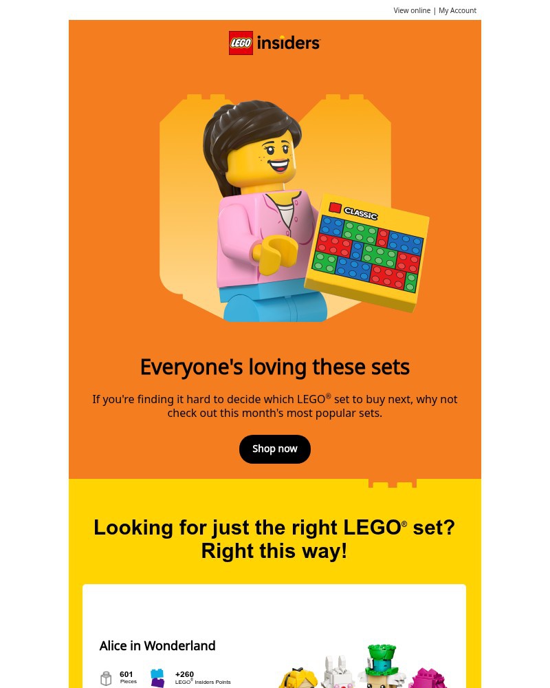 Screenshot of email sent to a Lego Registered user