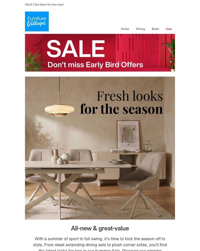 Screenshot of email sent to a Furniture Village Cart abandoner
