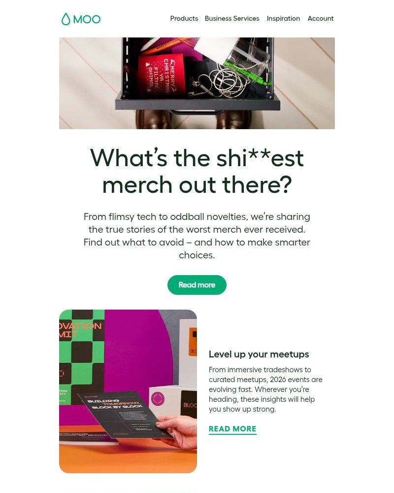 Screenshot of email sent to a Moo Newsletter subscriber