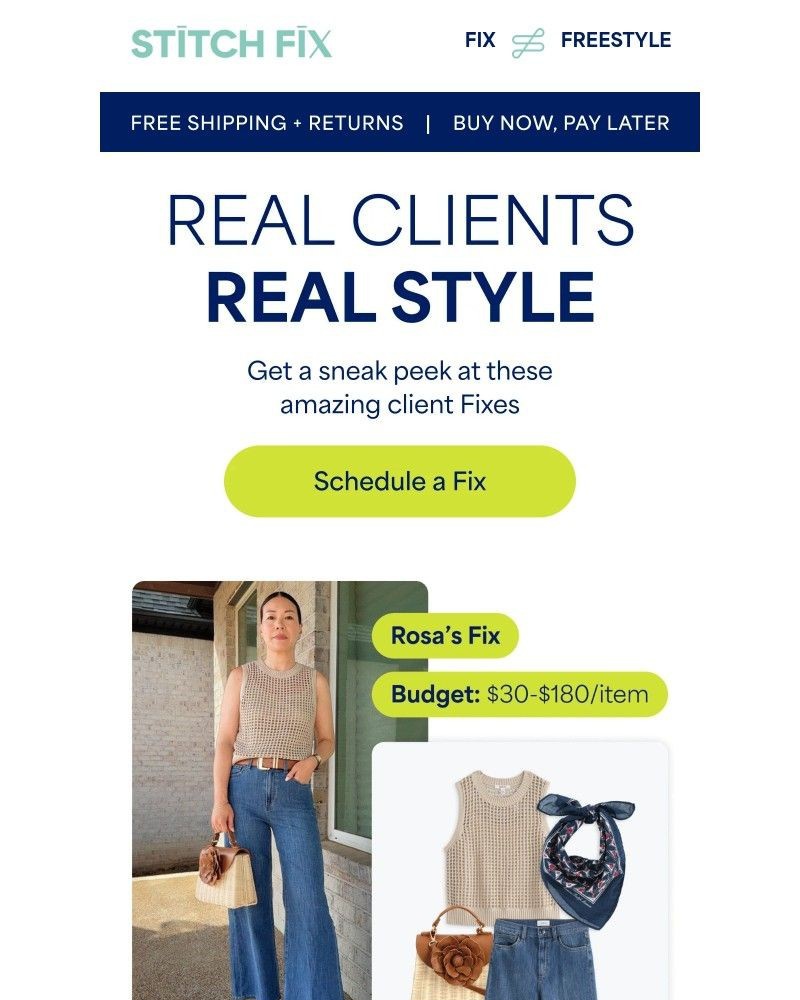 Screenshot of email sent to a Stitch Fix Cart abandoner