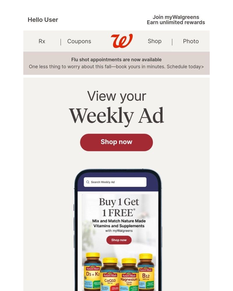 Screenshot of email sent to a Walgreens Registered user