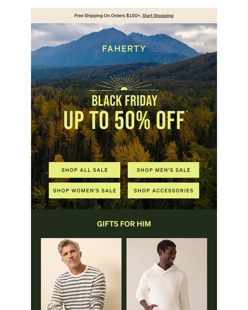 Screenshot of email sent to a Faherty Brand Newsletter subscriber