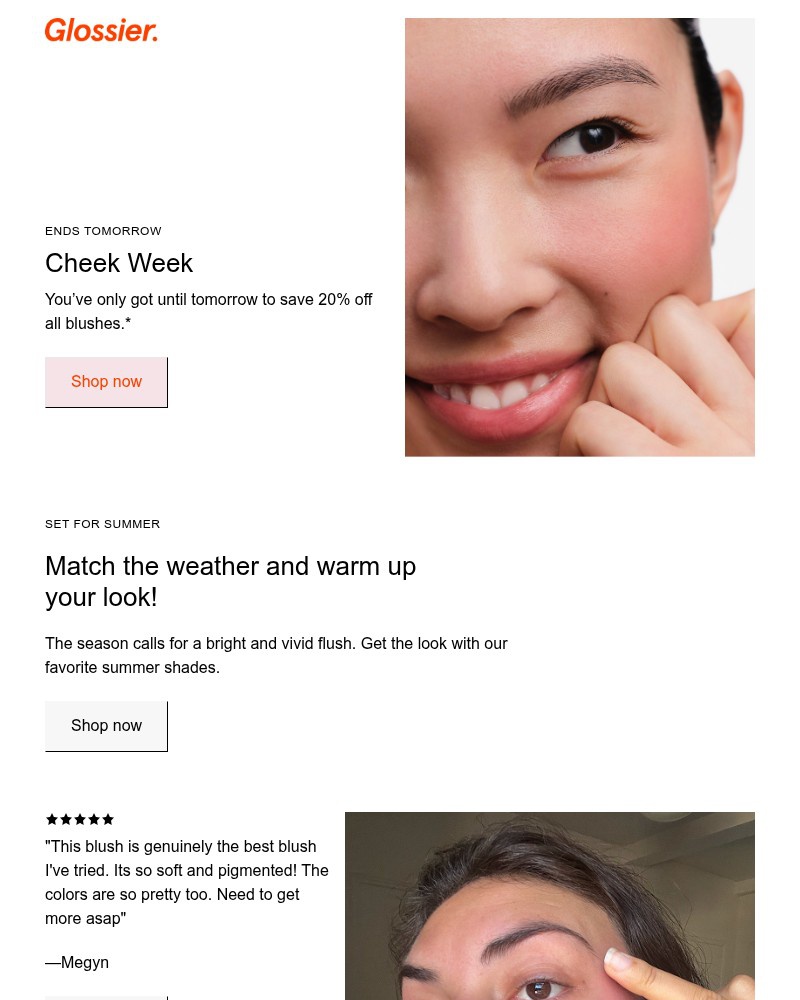 Screenshot of email sent to a Glossier Newsletter subscriber