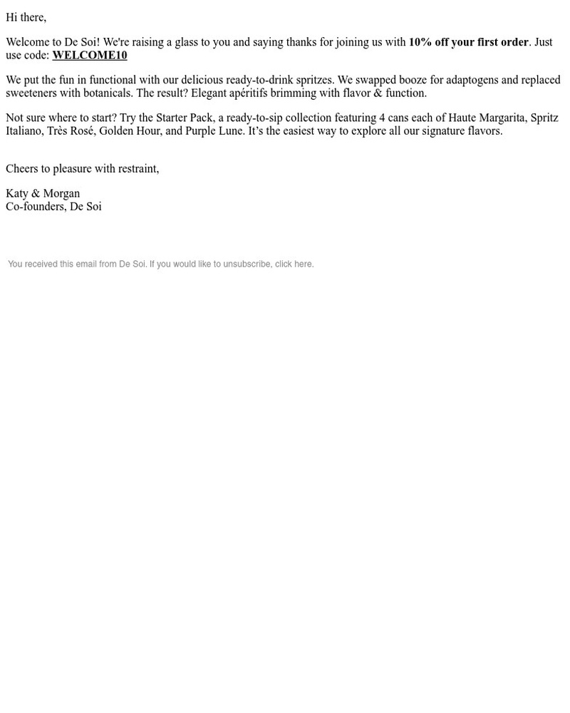 Screenshot of email sent to a De Soi Newsletter subscriber