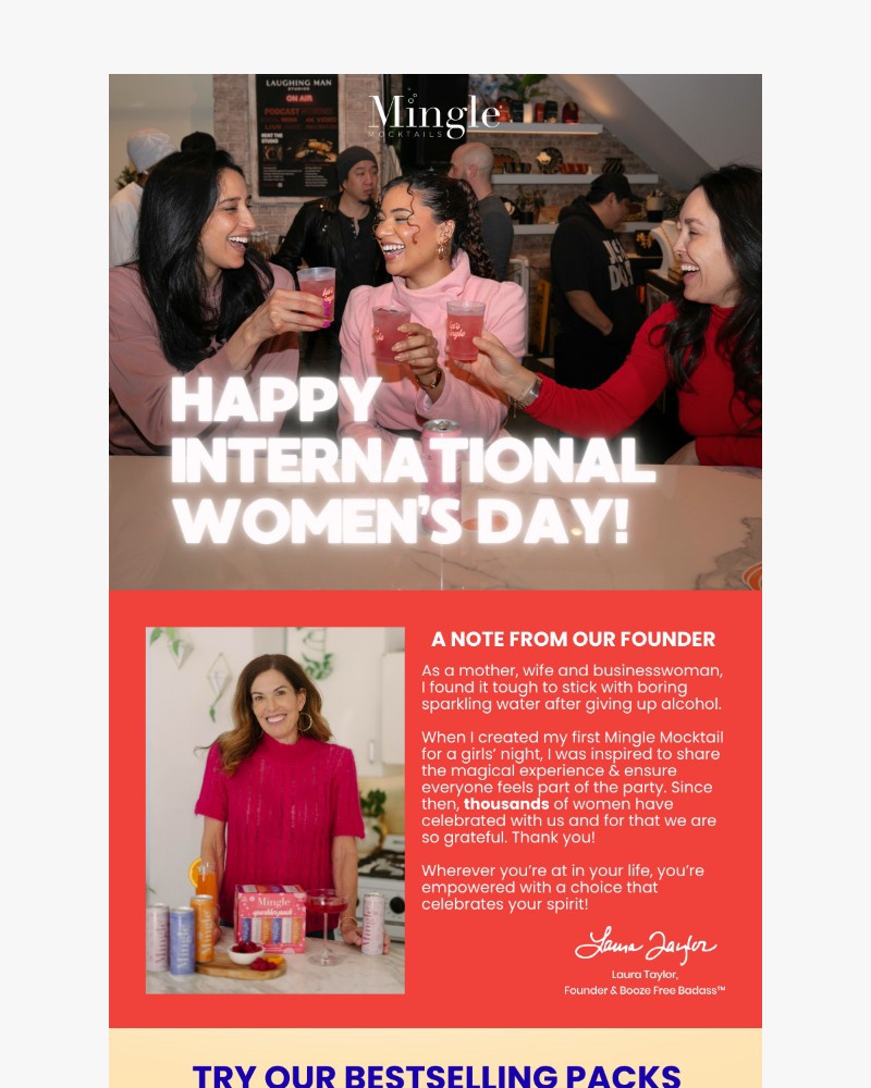 Screenshot of email sent to a Mingle Mocktails Newsletter subscriber