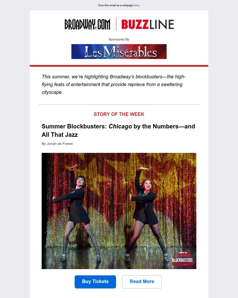 Screenshot of email sent to a Broadway NYC Newsletter subscriber