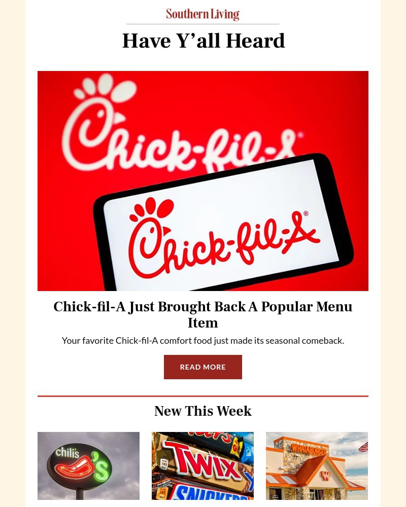 Screenshot of email sent to a Southern Living Newsletter subscriber