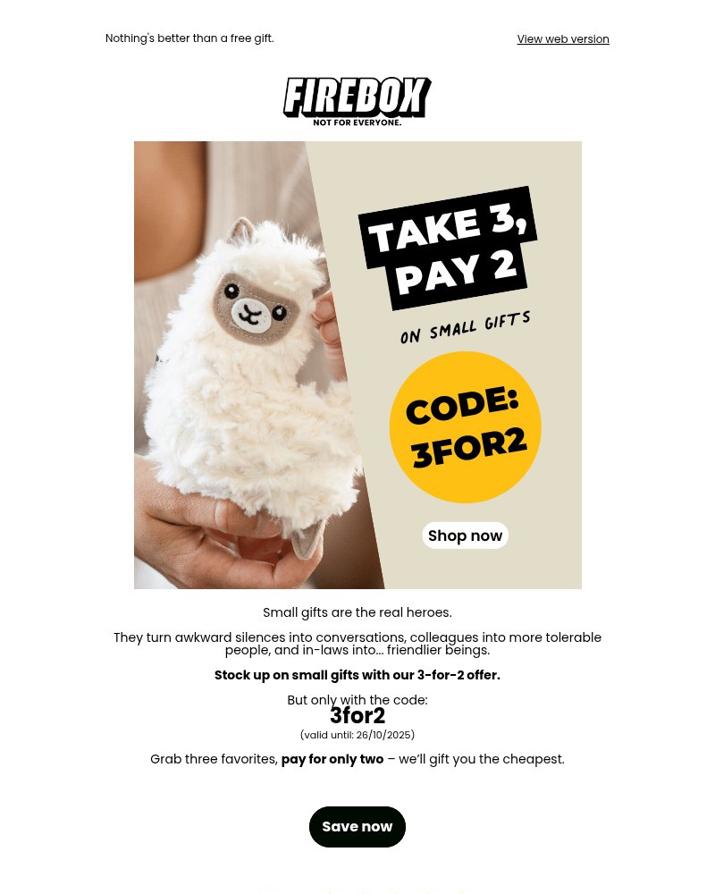 Screenshot of email sent to a Firebox Newsletter subscriber