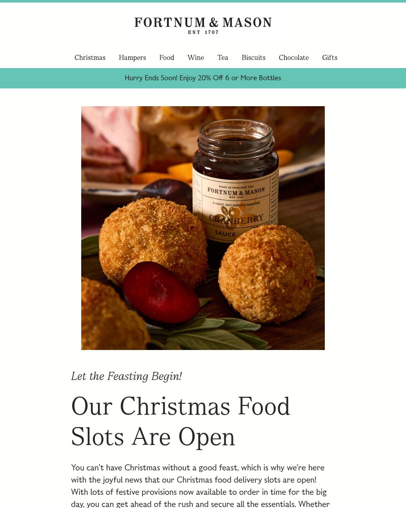 Screenshot of email sent to a Fortnum & Mason Newsletter subscriber